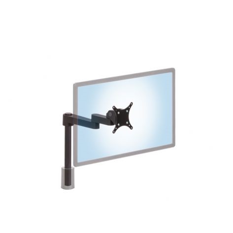 LS9137S articulating monitor mount in black with ghosted monitor shown from an isometric view.